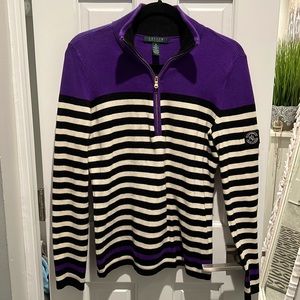 Ralph Lauren Striped Quarter Zip Sweater - size medium